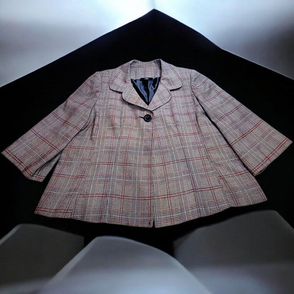 Ashley Stewart Plaid Swing Blazer Coat Women’s 18W – Red brown Check
